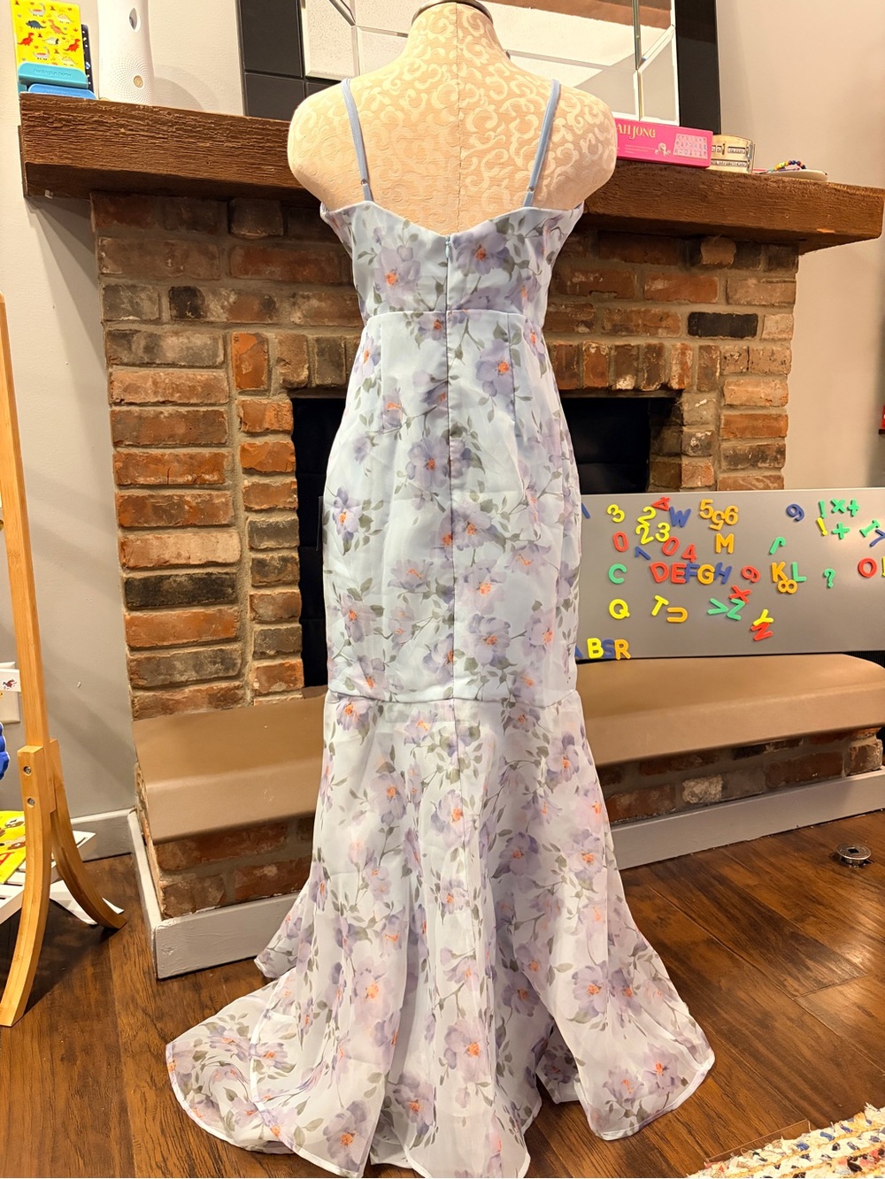 Pure Splendor Light Blue Floral Organza Trumpet Maxi Dress - Picture 6 of 10